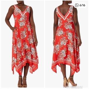 Floral Red Sleeveless Dress